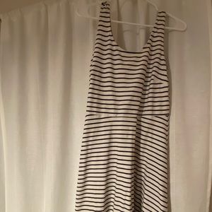 black and white striped knee length dress